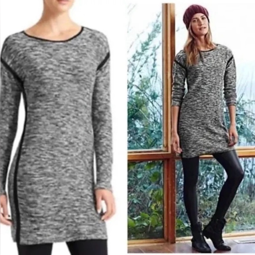 Athleta Petite XSP Marled Black Long Sleeve Sweater Dress Tunic Cozy Cabincore